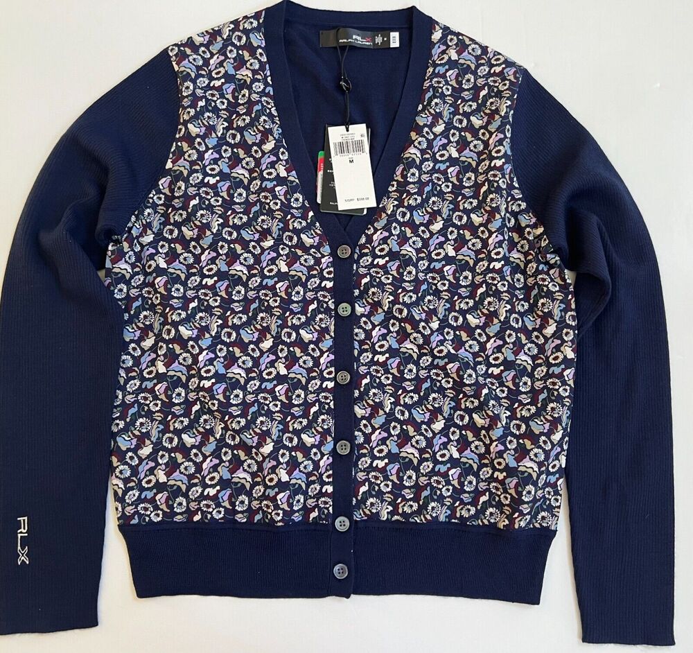 RLX Ralph Lauren Women's Golf 7/15 French Navy Cardigan Sweater Size M